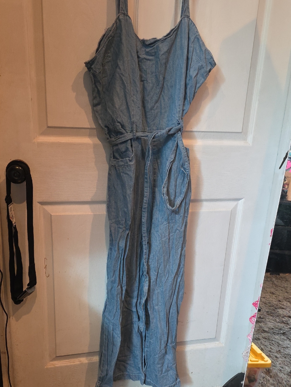 Rewash Light Blue Denim Girls' One-Piece Jumpsuit with Tie Waist